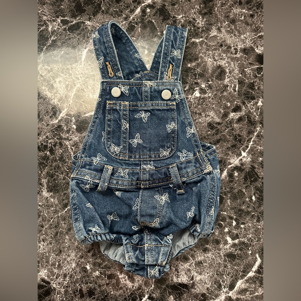 Old Navy Blue Butterfly Kids Overalls romper 6-12m
